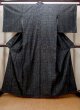 Photo1: Mint N0430T Vintage Japanese women  Grayish Black OSHIMA-TSUMUGI / Silk. Chinz pattern,   (Grade A+) (1)