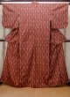 Photo1: N0430X Vintage Japanese women  Reddish Brown TSUMUGI pongee / Silk. Plaid Checks   (Grade B) (1)