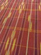 Photo9: N0430X Vintage Japanese women  Reddish Brown TSUMUGI pongee / Silk. Plaid Checks   (Grade B) (9)