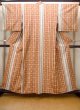 Photo1: N0431B Used Japanese women   Beige TSUMUGI pongee / Silk. Stripes,   (Grade B) (1)