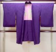 Photo1: N0509B Antique Japanese women  Shiny Purple HAORI short jacket / Silk. Flower,   (Grade C) (1)