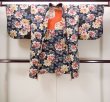 Photo1: N0509G Antique Japanese women   Black HAORI short jacket / Cotton. Chrysanthemum,   (Grade D) (1)