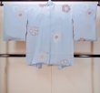 Photo2: N0509I Antique Japanese women  Pale Light Blue HAORI short jacket / Silk. Flower,   (Grade C) (2)