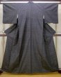 Photo1: N0509J Vintage Japanese women   Black TSUMUGI pongee / Silk. Parallel Cross   (Grade B) (1)