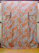 Photo1: N0509P Vintage Japanese women   Orange KOMON dyed / Silk. Flower,   (Grade B) (1)