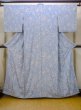 Photo1: N0509Q Used Japanese women  Grayish Light Blue KOMON dyed / Silk. Chrysanthemum,   (Grade B) (1)