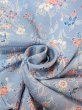 Photo12: N0509Q Used Japanese women  Grayish Light Blue KOMON dyed / Silk. Chrysanthemum,   (Grade B) (12)