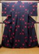 Photo1: Mint N0509X Vintage Japanese women   Navy Blue TSUMUGI pongee / Silk. Flower,   (Grade A) (1)