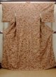 Photo1: Mint N0509Y Vintage Japanese women  Pale Brown TSUMUGI pongee / Silk. Flower,   (Grade A) (1)