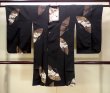 Photo1: N0530B Antique Japanese women   Black MICHIYUKI outer coat / Silk. Leaf,   (Grade B) (1)