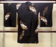 Photo2: N0530B Antique Japanese women   Black MICHIYUKI outer coat / Silk. Leaf,   (Grade B) (2)