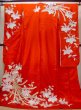 Photo2: N0605A Vintage Japanese women  Shiny Red KAKESHITA under Uchikake / Silk. Phoenix,   (Grade B) (2)