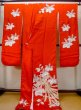 Photo3: N0605A Vintage Japanese women  Shiny Red KAKESHITA under Uchikake / Silk. Phoenix,   (Grade B) (3)