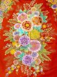 Photo9: N0605C Used Japanese women   Red UCHIKAKE Wedding / Silk. Flower,   (Grade C) (9)