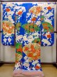 Photo3: N0605D Used Japanese women   Blue UCHIKAKE Wedding / Silk. Peony,   (Grade B) (3)