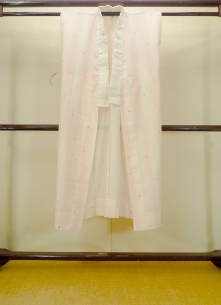 Photo1: N0611D Vintage Japanese women   White JUBAN undergarment / Synthetic. Flower, Sleeves are missing  (Grade B) (1)