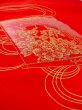 Photo7: N0624L Vintage Japanese Kimono   Red Cutting cloth Peony Silk. (Grade C) (7)