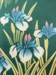 Photo6: N0624S Vintage Japanese Kimono   Green Cutting cloth Iris Cotton. (Grade B) (6)