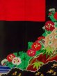 Photo32: N0717E Antique Japanese women   Black FURISODE long-sleeved / Silk. Peony,   (Grade B) (32)