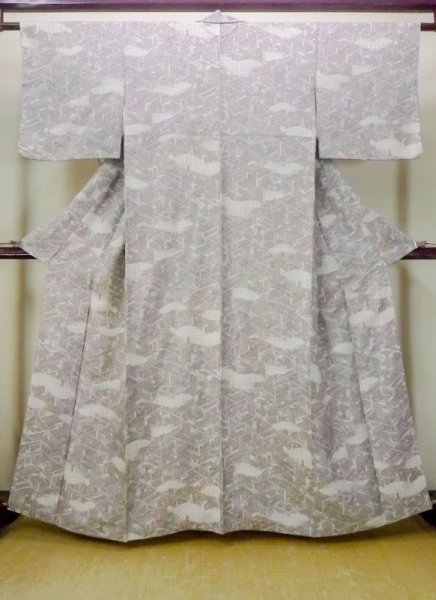 Photo1: N0717G Used Japanese women  Grayish Multi Color KOMON dyed / Silk. Gap in a cloud,   (Grade B) (1)