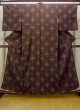 Photo1: Mint N0717M Vintage Japanese women   Brown TSUMUGI pongee / Silk. Chinese flower, There are stains all over.  (Grade A) (1)