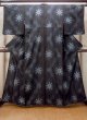 Photo1: N0717O Antique Japanese women  Pale Black TSUMUGI pongee / Silk. Flower,   (Grade B) (1)