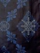 Photo4: N0717O Antique Japanese women  Pale Black TSUMUGI pongee / Silk. Flower,   (Grade B) (4)