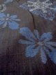 Photo8: N0717O Antique Japanese women  Pale Black TSUMUGI pongee / Silk. Flower,   (Grade B) (8)