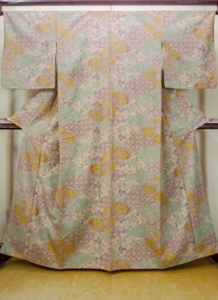 Photo1: Mint N0717V Used Japanese women   Multi Color KOMON dyed / Silk. Flower,   (Grade A) (1)