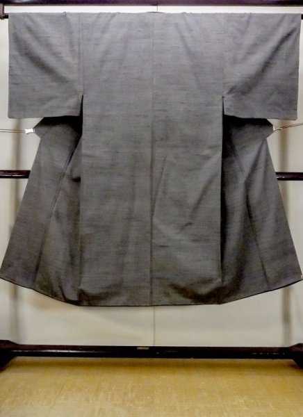 Photo1: N0718A Vintage Japanese   Gray Men's Kimono / Silk. Stripes   (Grade C) (1)