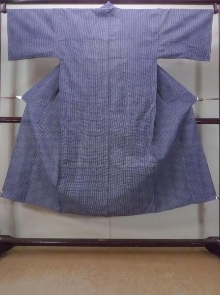 Photo1: N0731F Vintage Japanese   Indigo Blue YUKATA summer(made in Japan) / Cotton. Plaid Checks   (Grade C) (1)