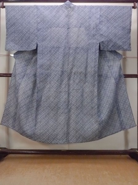 Photo1: N0731G Vintage Japanese   Gray YUKATA summer(made in Japan) / Cotton. Plaid Checks,   (Grade D) (1)