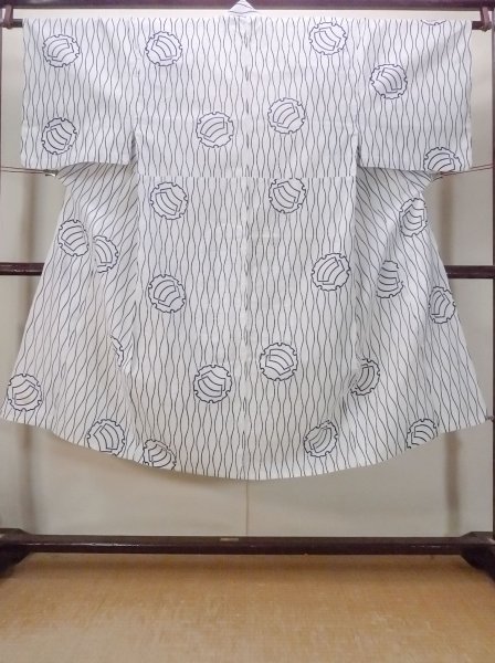 Photo1: N0731H Vintage Japanese   Indigo Blue YUKATA summer(made in Japan) / Cotton. Folding fan,   (Grade C) (1)