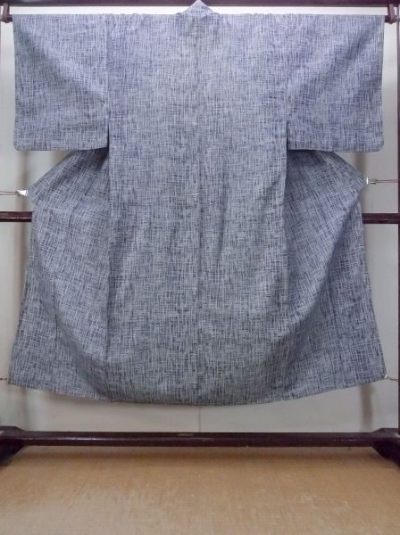 Photo1: N0731J Vintage Japanese  Dark Gray YUKATA summer(made in Japan) / Cotton. Plaid Checks,   (Grade C) (1)