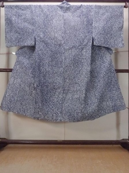 Photo1: N0731O Vintage Japanese   Indigo Blue YUKATA summer(made in Japan) / Cotton. Plaid Checks   (Grade B) (1)