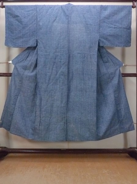 Photo1: N0731P Vintage Japanese kimono   Light Blue Men's Yukata for Men / Cotton. Plaid Checks   (Grade C) (1)