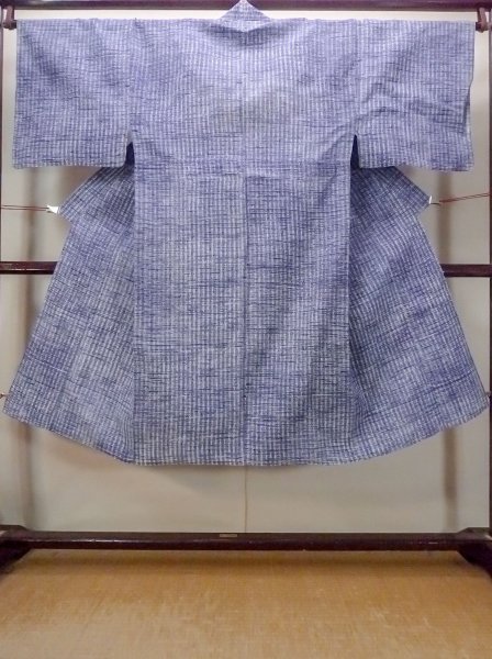 Photo1: N0731U Vintage Japanese kimono   Light Blue Men's Yukata for Men / Cotton. Plaid Checks,   (Grade D) (1)