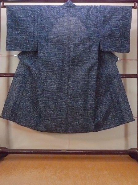 Photo1: N0731X Vintage Japanese kimono  Dark Indigo Blue Men's Yukata for Men / Linen. Plaid Checks,   (Grade B) (1)