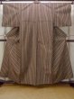 Photo1: N0814A Vintage Japanese women  Grayish Beige TSUMUGI pongee / Wool. Stripes   (Grade B) (1)