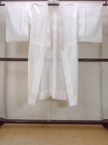 Photo1: N0815D Vintage Japanese women  Shiny White JUBAN undergarment / Synthetic.    (Grade C) (1)