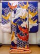 Photo2: N0827H Vintage Japanese women  Dark Blue UCHIKAKE Wedding / Silk. Crane,   (Grade C) (2)