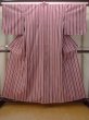 Photo1: N0906F Vintage Japanese women  Grayish Pink HITOE unlined / Wool. Stripes   (Grade D) (1)