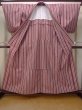 Photo2: N0906F Vintage Japanese women  Grayish Pink HITOE unlined / Wool. Stripes   (Grade D) (2)