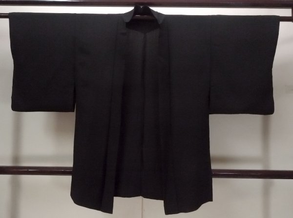 Photo1: N0906V Vintage Japanese women   Black HAORI short jacket / Silk.    (Grade B) (1)