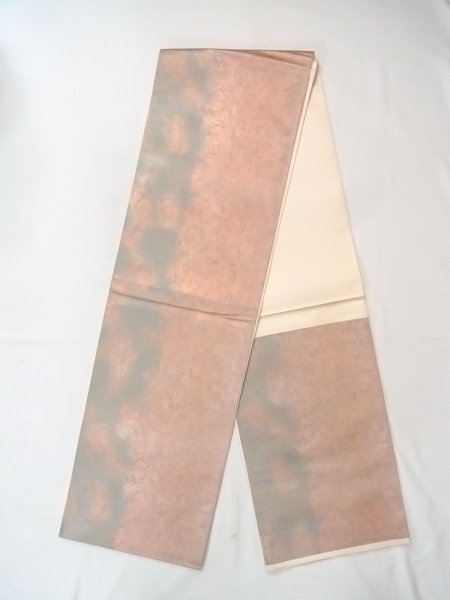 Photo1: Mint N0913K Vintage Japanese Kimono  Shiny Brown FUKURO OBI sash Gradation Silk. (Grade A) (1)