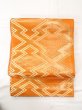 Photo2: Mint N0913P Vintage Japanese Kimono  Shiny Orange FUKURO OBI sash Greek key fret Silk. (Grade A) (2)