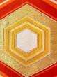 Photo5: Mint N0914D Vintage Japanese Kimono   Orange FUKURO OBI sash Tortoise-shell pattern(Hexagonal pattern) Silk. (Grade A) (5)