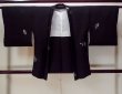 Photo1: N0920E Vintage Japanese women   Black HAORI short jacket / Silk. Flower,   (Grade A) (1)