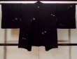 Photo2: N0920F Vintage Japanese women   Black HAORI short jacket / Silk. Leaf   (Grade A) (2)