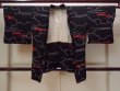 Photo1: N0920I Vintage Japanese women   Black HAORI short jacket / Silk. Crane,   (Grade B) (1)